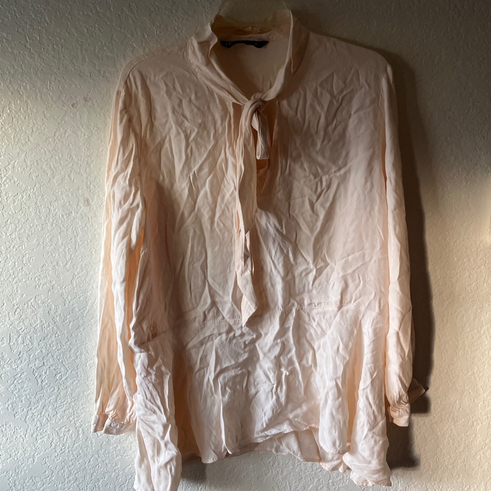 Zara Cream Blouse with Elegant Tie-Neck